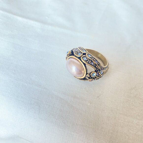 Heidi Daus Blue Crystal Pink Brass Costume Jewelry Ring 7cm Circumference Sz 7 - Picture 2 of 6